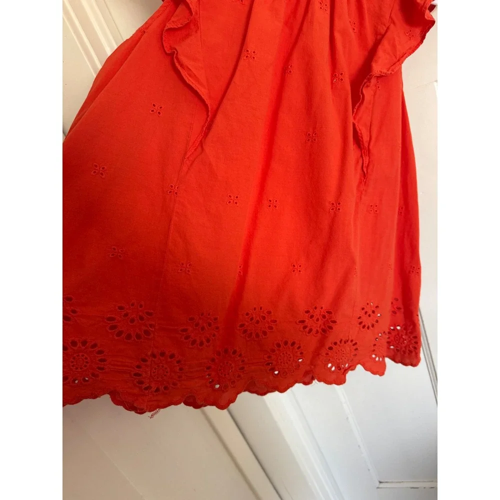 Kate Spade orange ruffle‎ sleeve eyelet top size medium